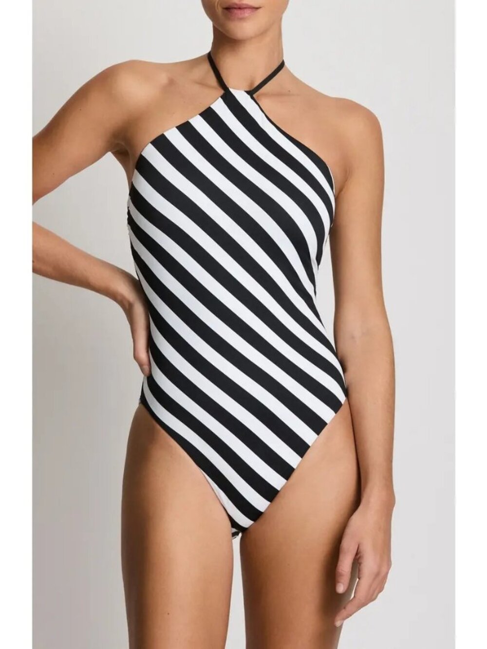 NWT Lauren Ralph Lauren Stripe High Neck Halter One Piece Black/White Size 6